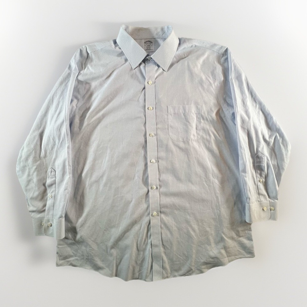 Brooks Brothers Regent Shirt 1818 17.5 2/3 Non Iron White Blue Cross‎ Stripes